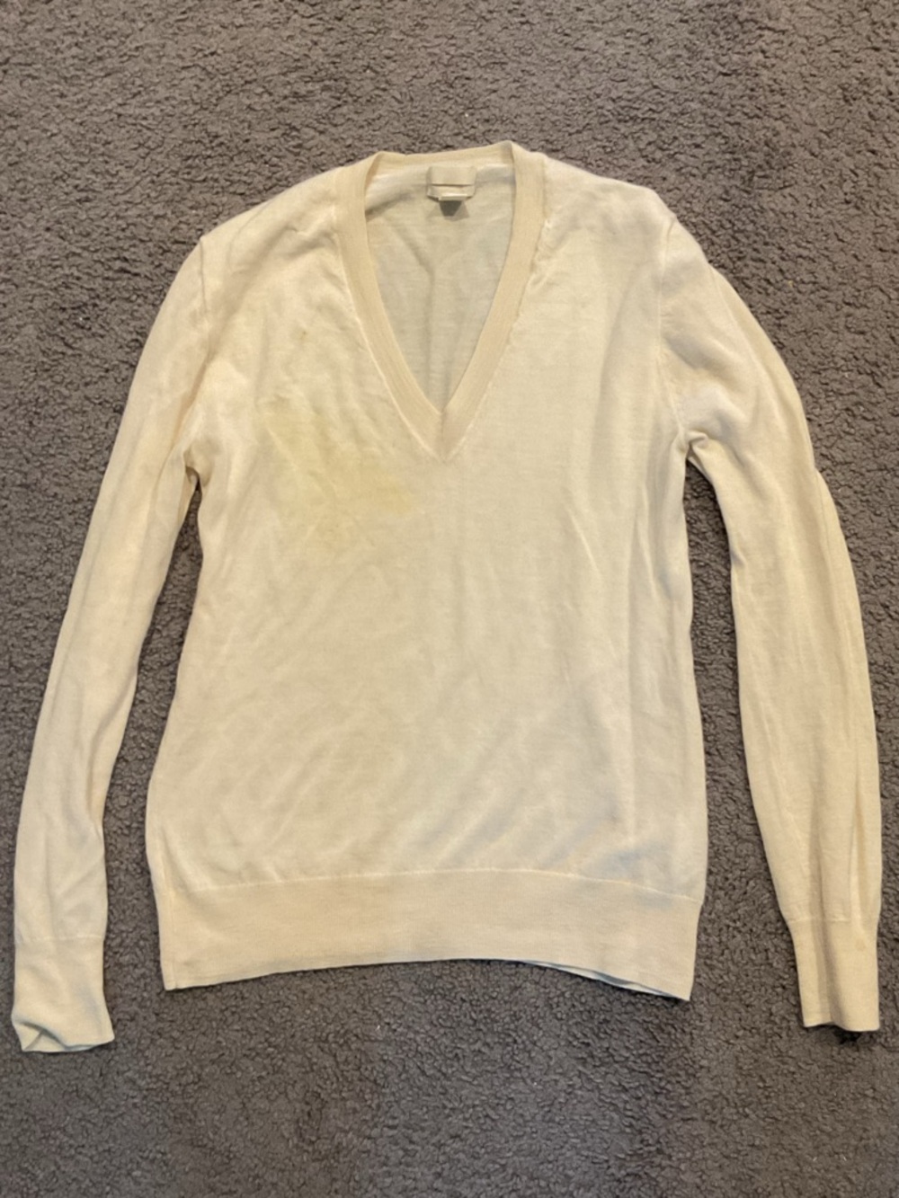 J. Crew Italian Cashmere Cream V-Neck Lightweight Sweater Shirt Preppy Y2K Sz M